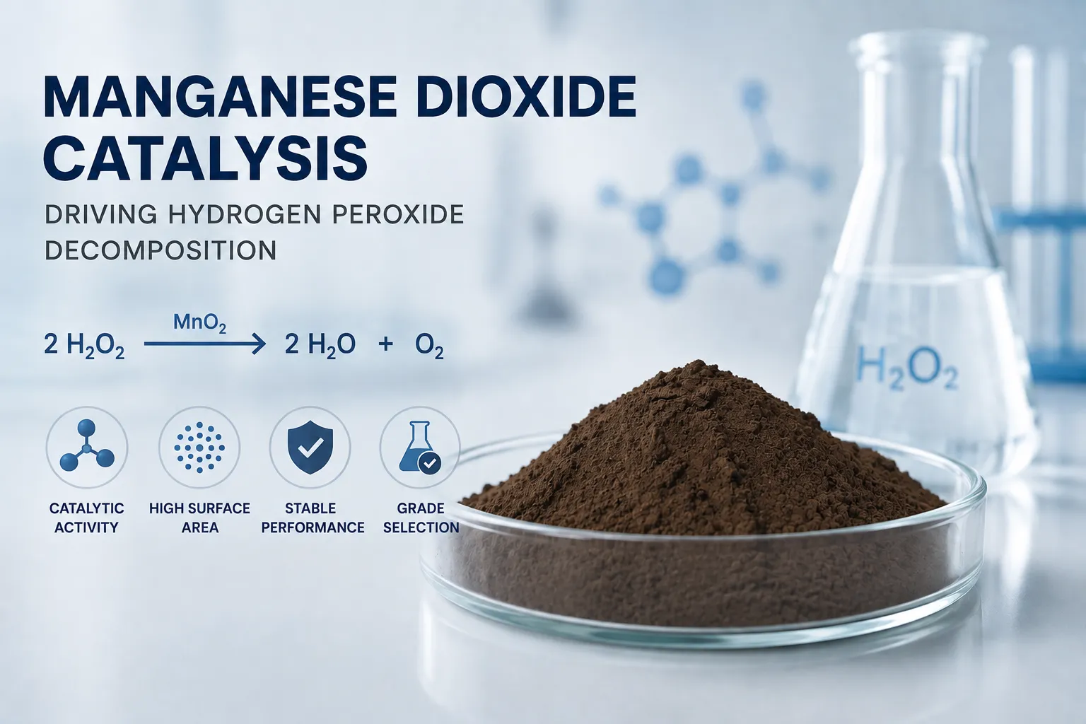 Ist Mangandioxid ein guter Katalysator für Wasserstoffperoxid? Aktivität, Fläche und Sortenauswahl